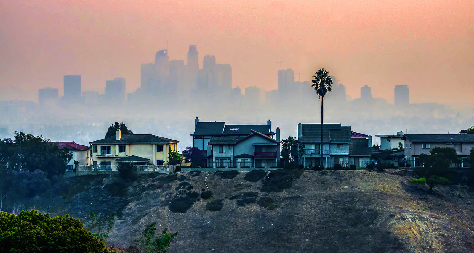 Fire and Smog Over California Skyline