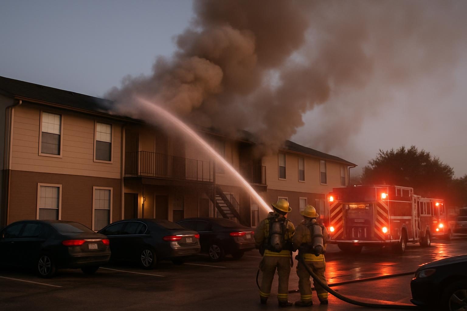 Firefighters at an apartment building fire