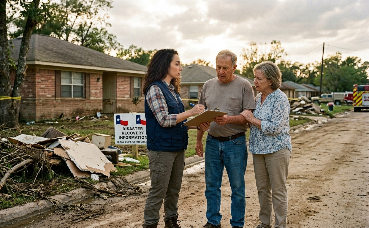 public adjuster reviewing storm damage