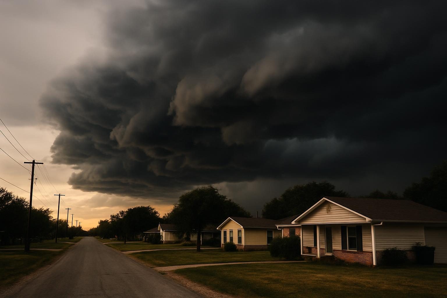 Storm clouds over homes in rural Texas