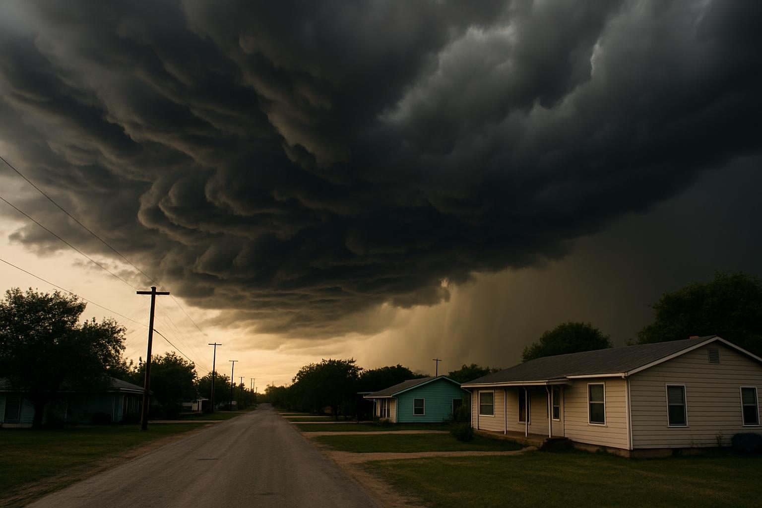 Hail-damaged roof shingles on a suburban Texas home