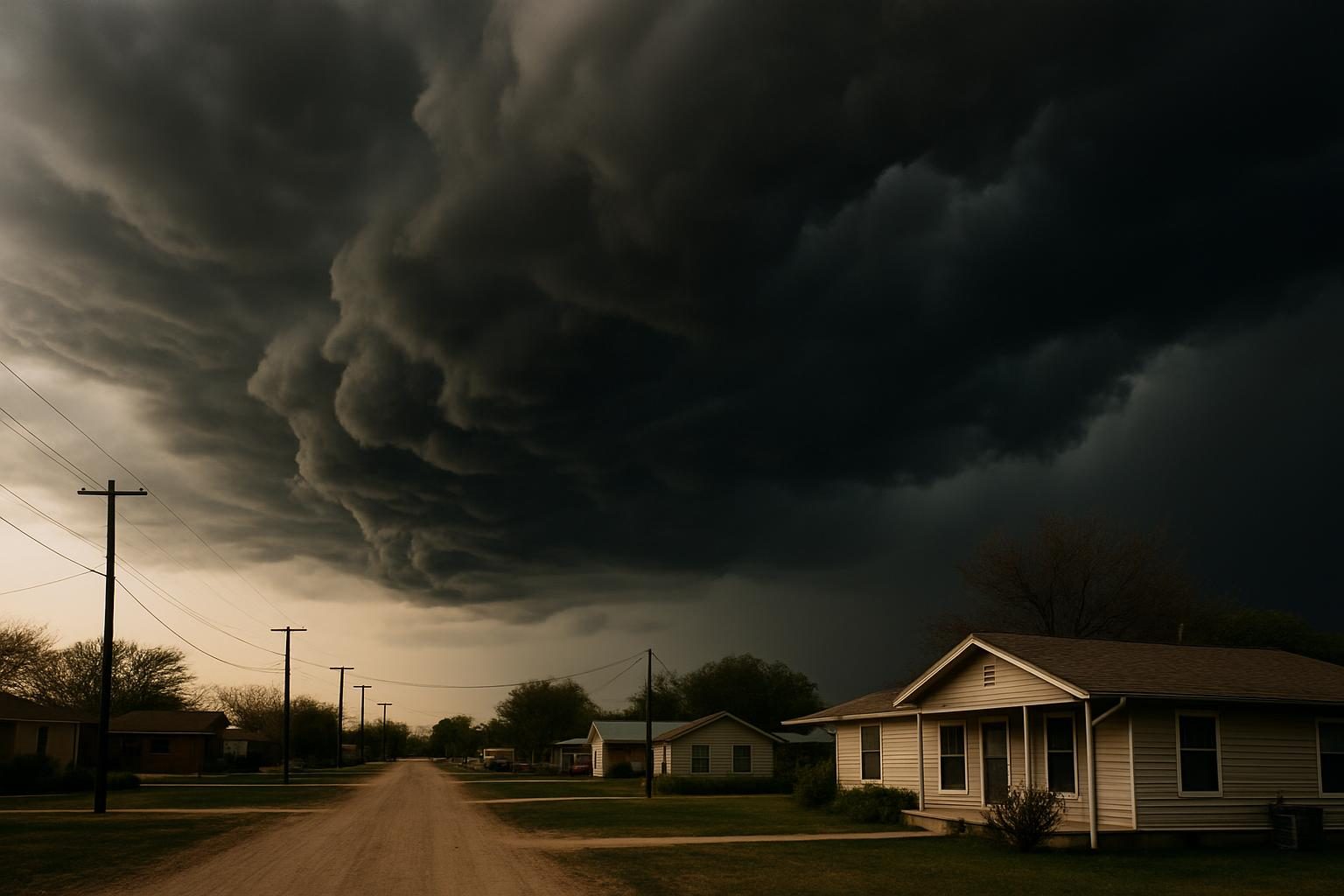 Storm clouds over homes in rural Texas