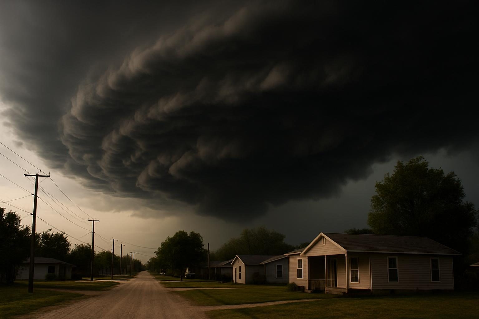 Storm clouds over homes in rural Texas