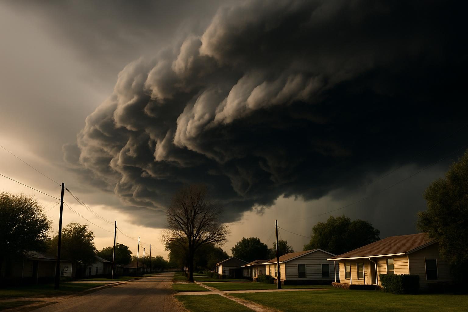 Storm clouds over homes in rural Texas